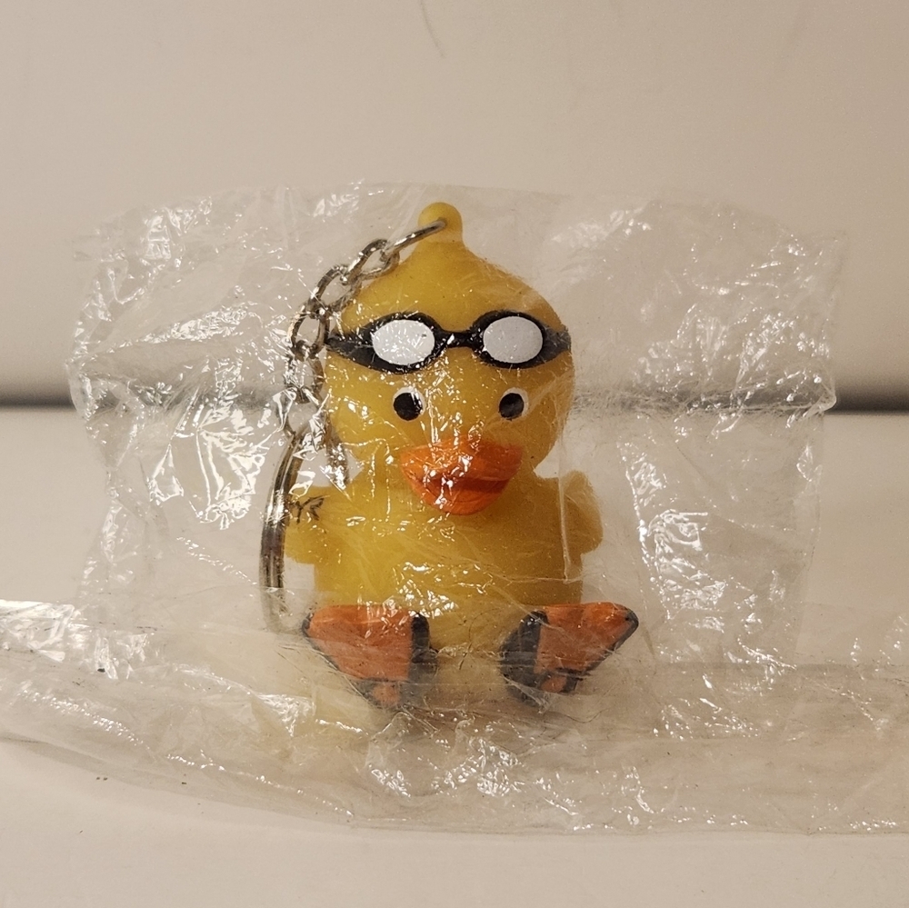 Like New 2” Light-Up Rubber Duck with Googles and Flippers Keychain